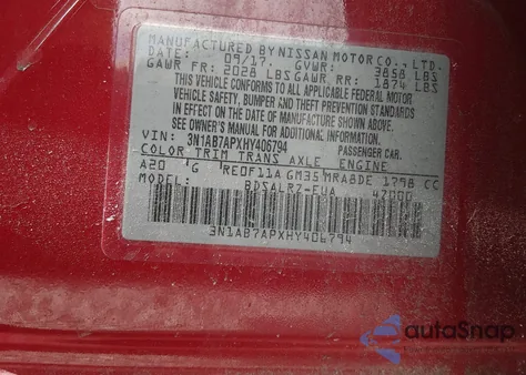 2017 Nissan Sentra Sr из США, поврежденный, VIN 3N1AB7APXHY406794